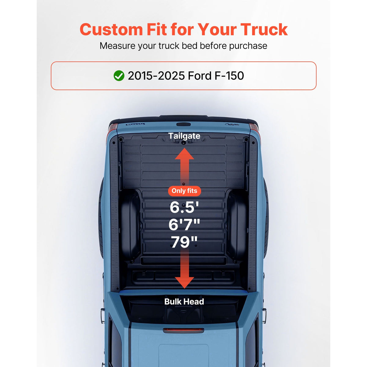 Soft Roll-Up Truck Bed Tonneau Cover, Compatible with 2015-2025 Ford F150 Styleside/Fleetside (Not Fit Flareside/Stepside), Fit 6.5 ft (6 ft 7 in/79 in) Bed, PVC Tonneau Cover with Aluminum Bars