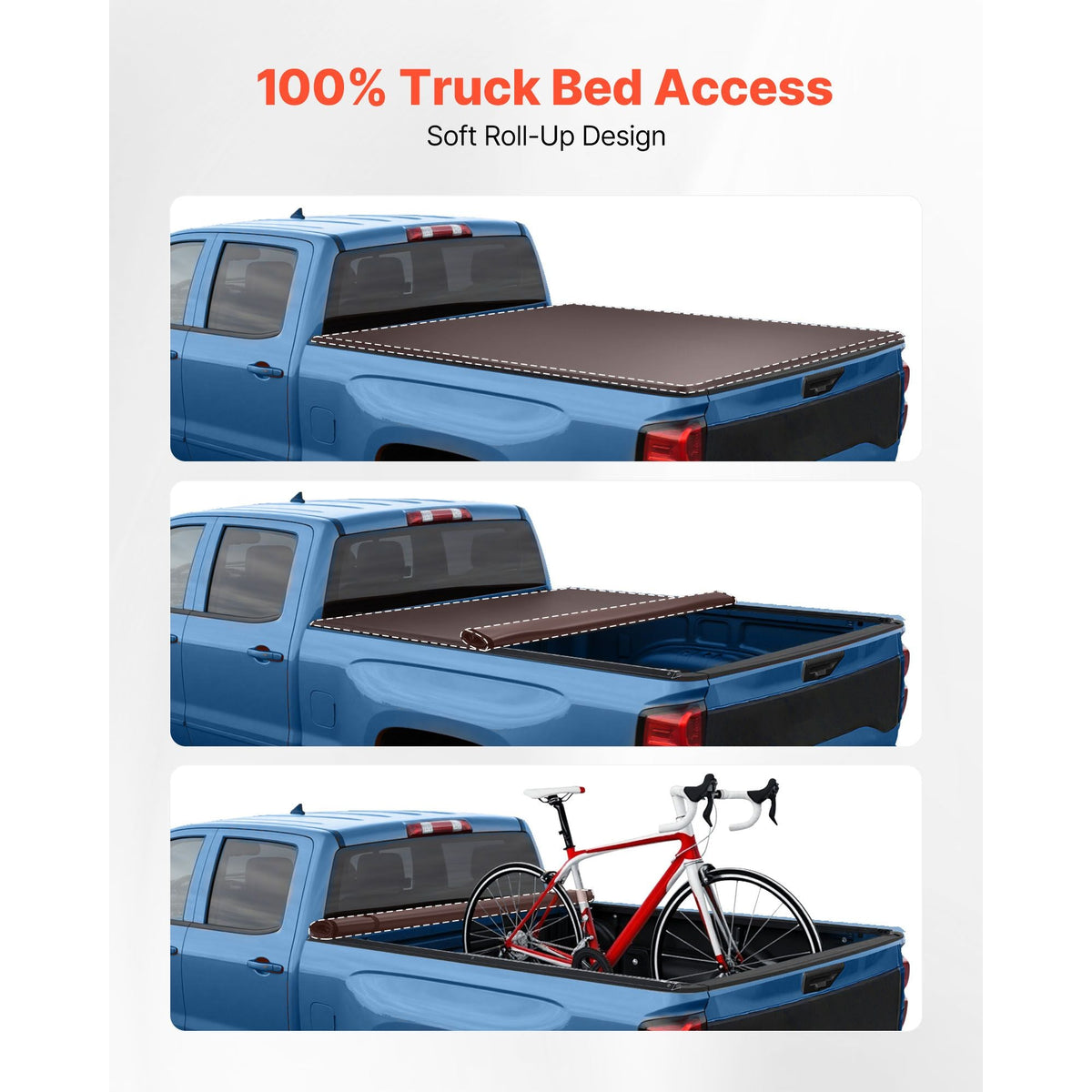 Soft Roll-Up Truck Bed Tonneau Cover, Compatible with 2015-2025 Ford F150 Styleside/Fleetside (Not Fit Flareside/Stepside), Fit 6.5 ft (6 ft 7 in/79 in) Bed, PVC Tonneau Cover with Aluminum Bars