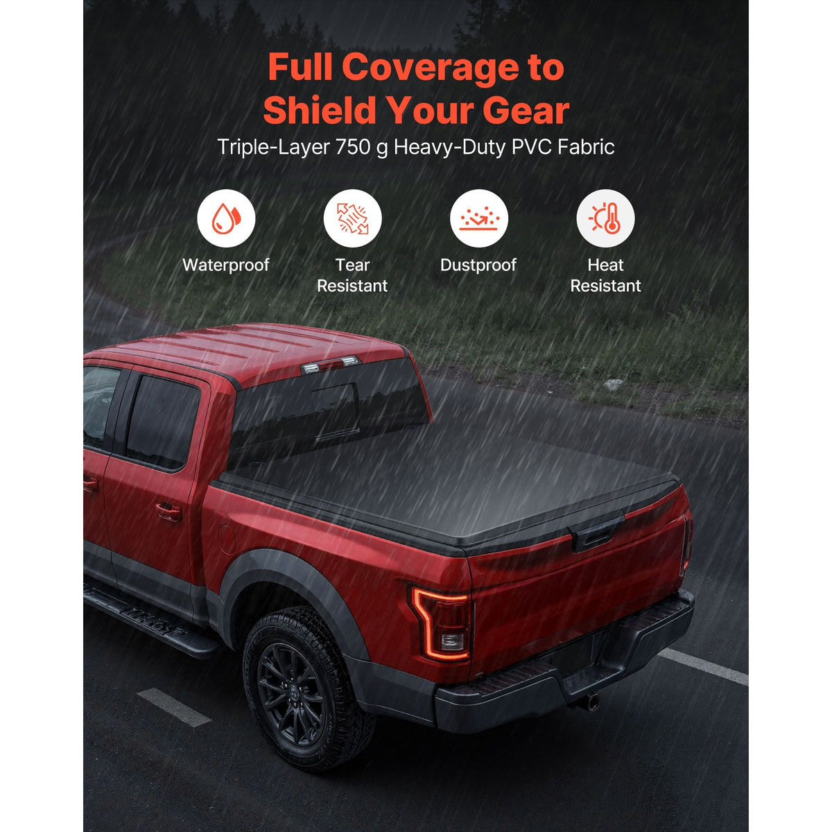 Soft Roll-Up Truck Bed Tonneau Cover, Compatible with 2017-2025 Ford F-250/350/450 Super Duty, Fits 6.8 ft (6 ft 10 in/82 in) Bed, Triple-Layer PVC Tonneau Cover with Three Aluminum Alloy Bars