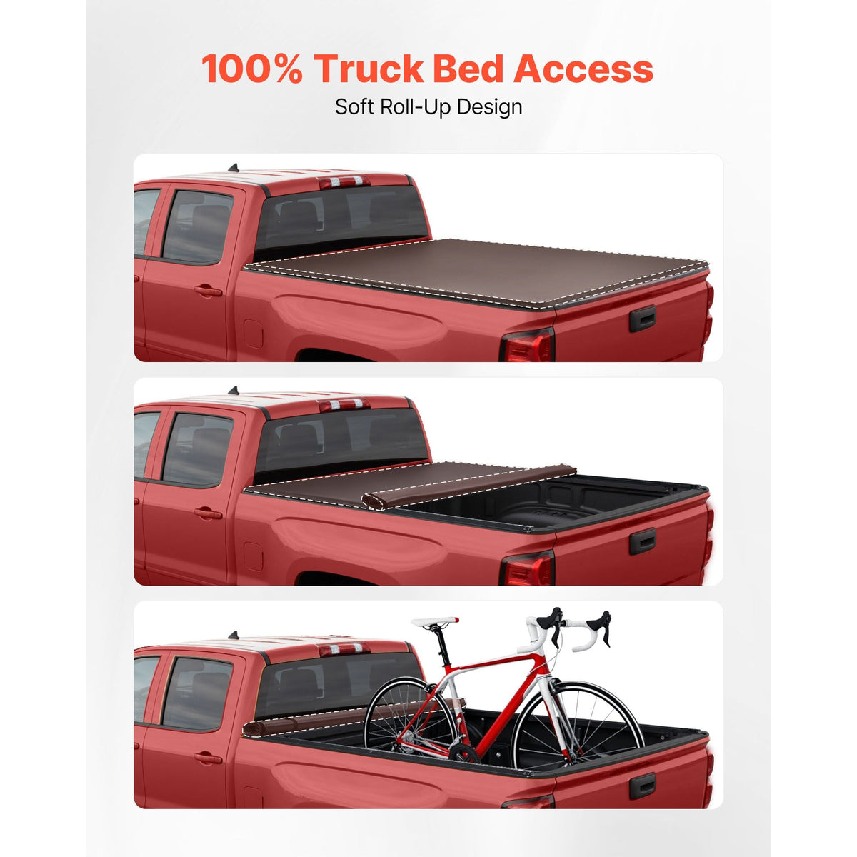 Soft Roll-Up Truck Bed Tonneau Cover, Compatible with 2017-2025 Ford F-250/350/450 Super Duty, Fits 6.8 ft (6 ft 10 in/82 in) Bed, Triple-Layer PVC Tonneau Cover with Three Aluminum Alloy Bars