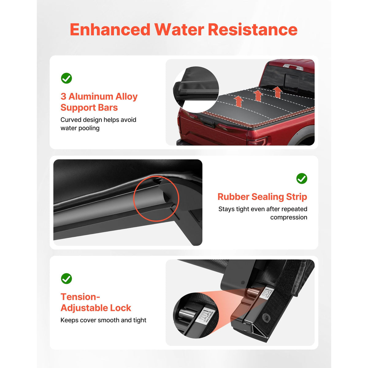Soft Roll-Up Truck Bed Tonneau Cover, Compatible with 2017-2025 Ford F-250/350/450 Super Duty, Fits 6.8 ft (6 ft 10 in/82 in) Bed, Triple-Layer PVC Tonneau Cover with Three Aluminum Alloy Bars
