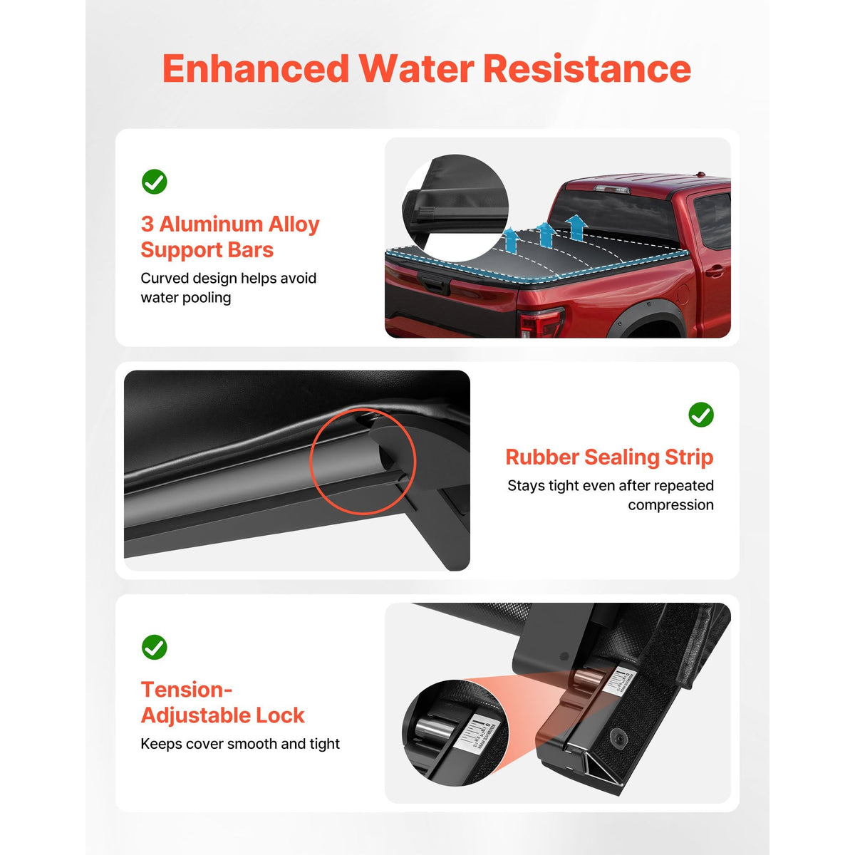 Soft Roll-Up Truck Bed Tonneau Cover, Compatible with 2017-2025 Honda Ridgeline, Fits 5 ft (5 ft 4 in/64 in) Bed, Triple-Layer Heavy-Duty PVC Tonneau Cover with Three Aluminum Alloy Support Bars