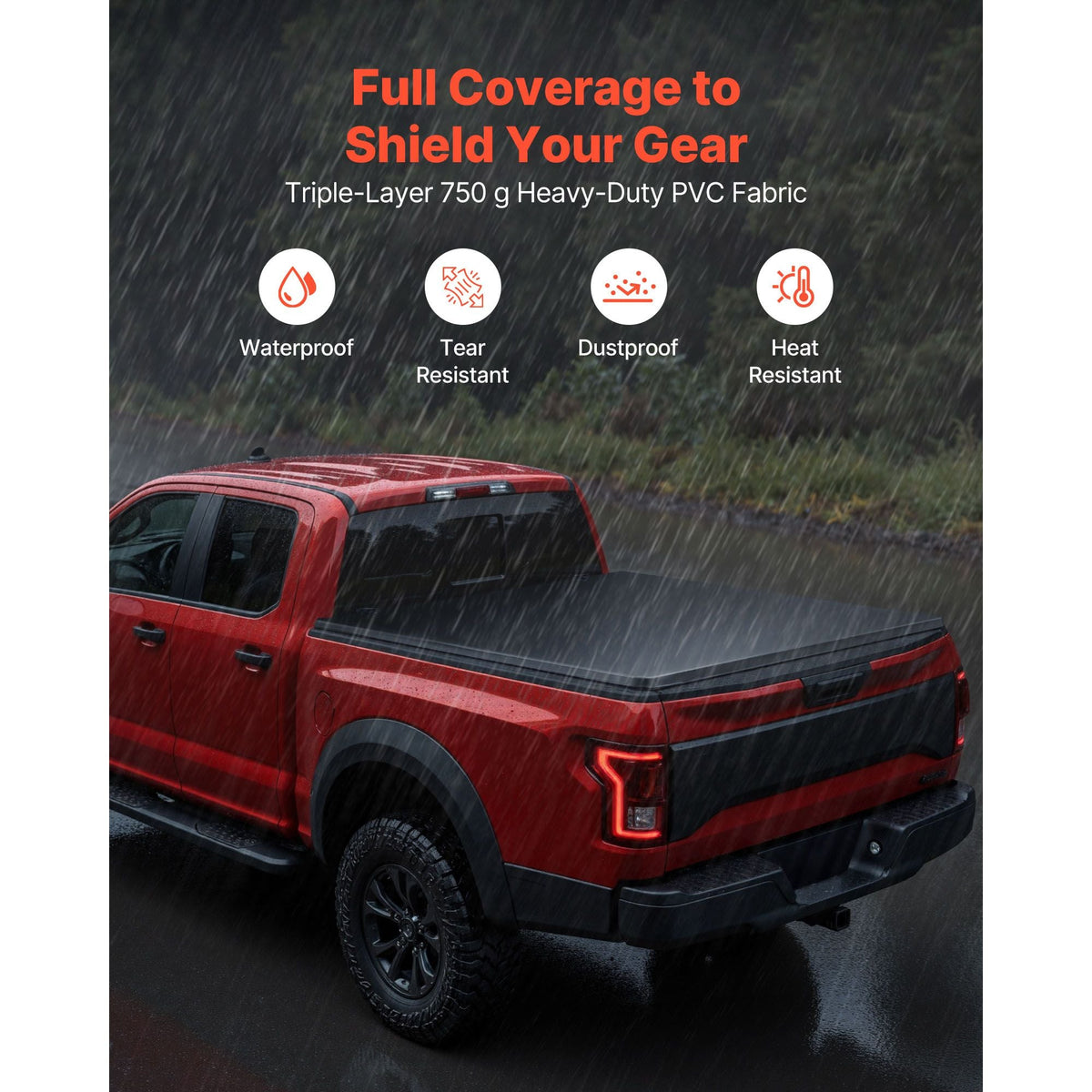 Soft Roll-Up Truck Bed Tonneau Cover, Compatible with 2017-2025 Honda Ridgeline, Fits 5 ft (5 ft 4 in/64 in) Bed, Triple-Layer Heavy-Duty PVC Tonneau Cover with Three Aluminum Alloy Support Bars