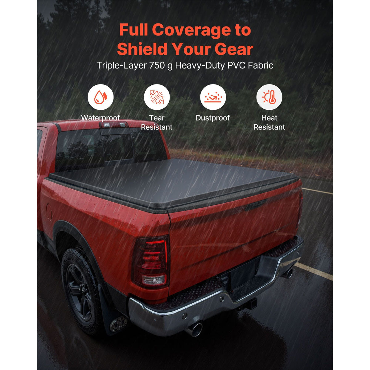 Soft Roll-Up Truck Bed Tonneau Cover, Compatible with 2019-2024 Dodge Ram 1500 Classic, 2003-2025 Ram 2500 3500, Fits 6.4 ft (6 ft 4 in/76 in) Bed, PVC Tonneau Cover with Aluminum Alloy Bars