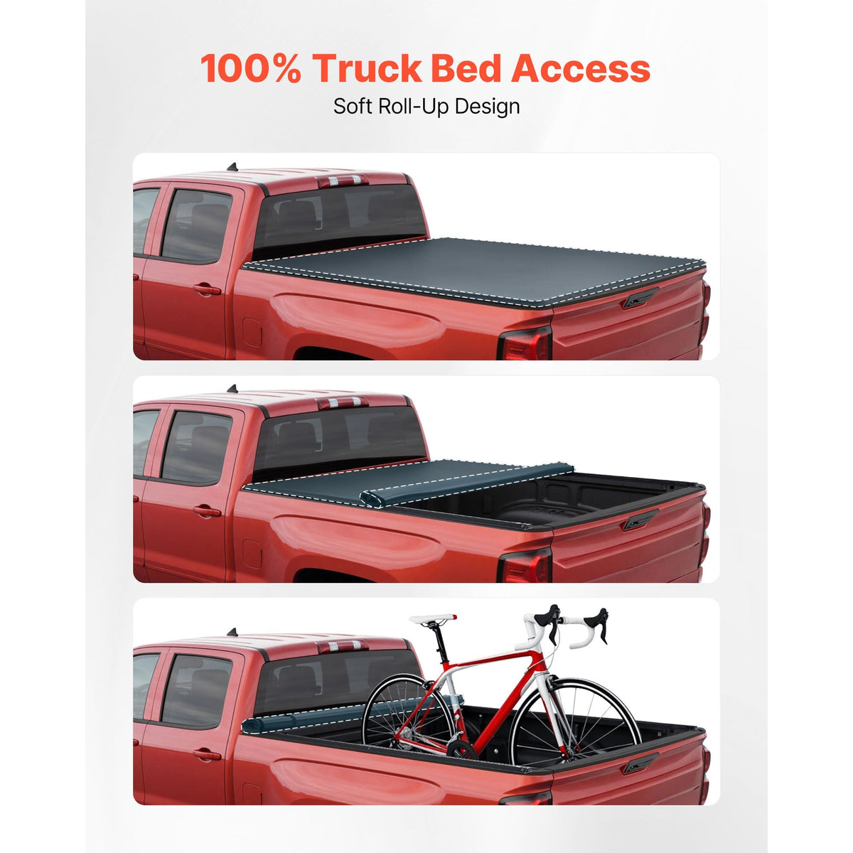 Soft Roll-Up Truck Bed Tonneau Cover, Compatible with 2019-2025 Chevy Silverado/GMC Sierra 1500 New Body, Fits 5.8 ft (5 ft 9 in/69.3 in) Bed, PVC Tonneau Cover with Aluminum Alloy Support Bars