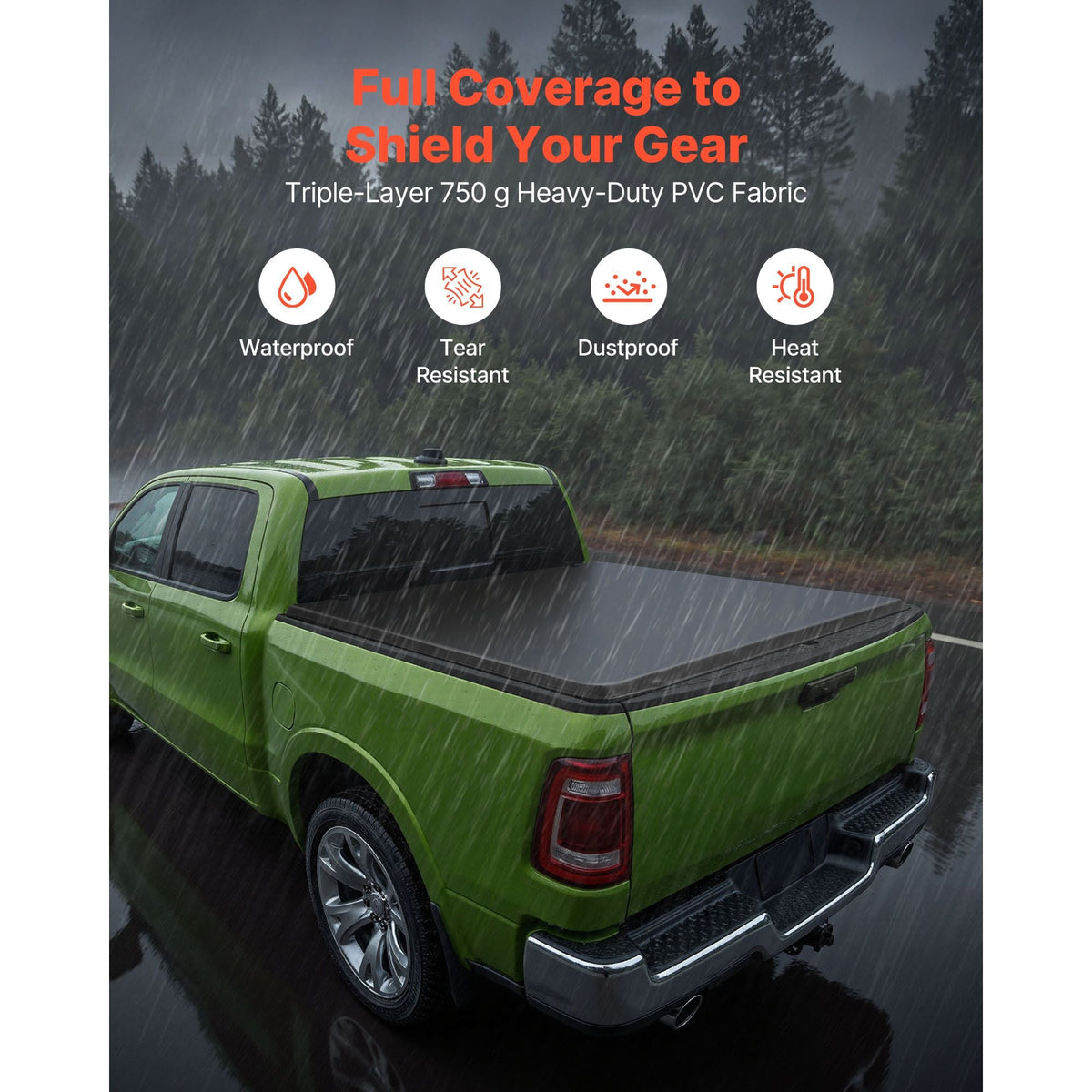 Soft Roll-Up Truck Bed Tonneau Cover, Compatible with 2019-2025 Ram 1500 New Body, Fits 5.7 ft (5 ft 7 in/67 in) Bed Without Rambox or Split Tailgate, PVC Tonneau Cover with Aluminum Alloy Bars