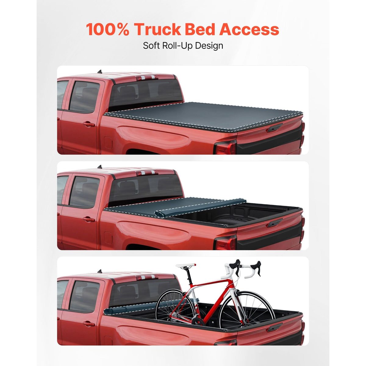 Soft Roll-Up Truck Bed Tonneau Cover, Compatible with 2020-2025 Chevy Silverado/GMC Sierra 2500 3500 HD, Fits 6.9 ft (6 ft 10 in/82 in) Bed, PVC Tonneau Cover with Aluminum Alloy Support Bars