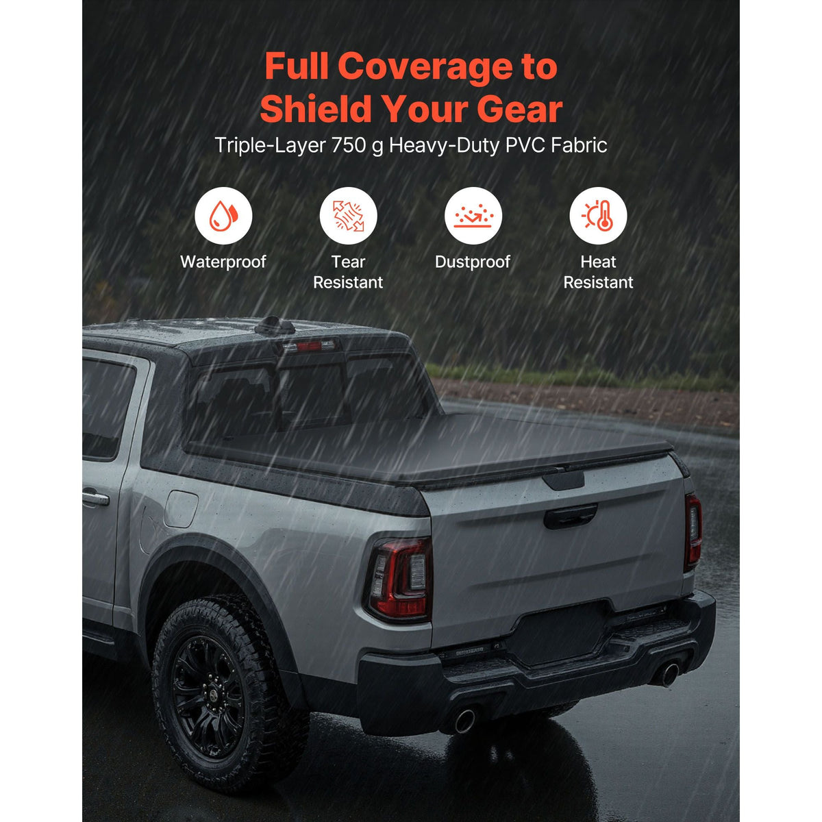 Soft Roll-Up Truck Bed Tonneau Cover, Compatible with 2022-2025 Ford Maverick, Fits Styleside 4.5 ft (4 ft 6 in/54 in) Bed, Triple-Layer PVC Tonneau Cover with Three Aluminum Alloy Support Bars