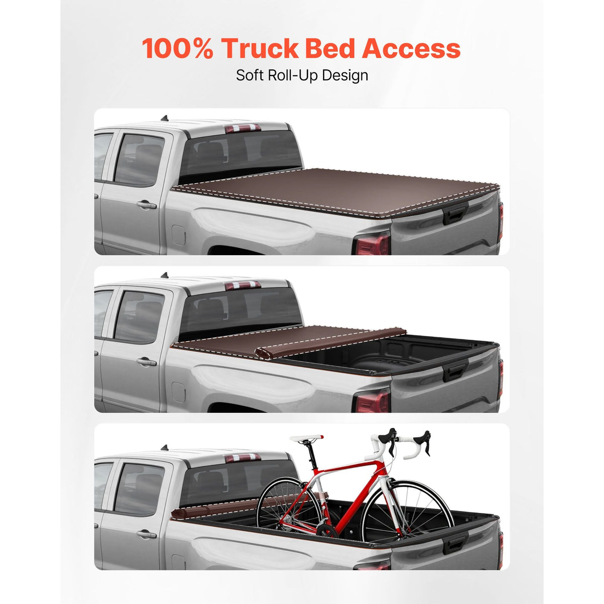 Soft Roll-Up Truck Bed Tonneau Cover, Compatible with 2022-2025 Ford Maverick, Fits Styleside 4.5 ft (4 ft 6 in/54 in) Bed, Triple-Layer PVC Tonneau Cover with Three Aluminum Alloy Support Bars