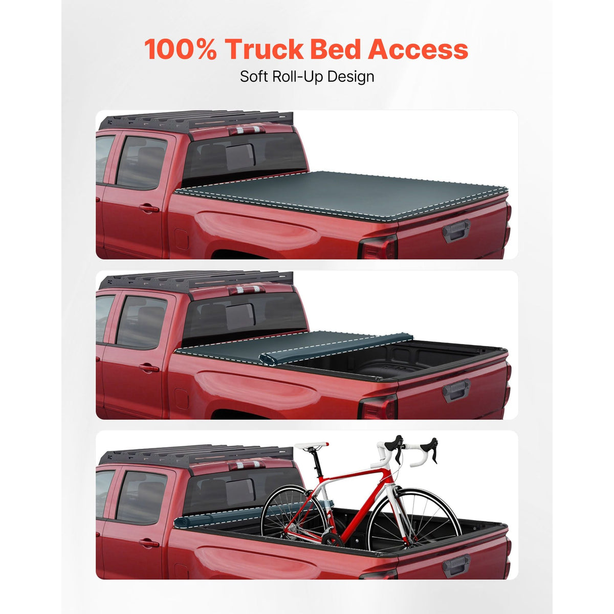 Soft Roll-Up Truck Bed Tonneau Cover, Compatible with 2024-2025 Toyota Tacoma (Excl. Trail Edition) with Deck Rail System, Fits 5 ft (60 in) Bed, PVC Tonneau Cover with Three Aluminum Alloy Bars