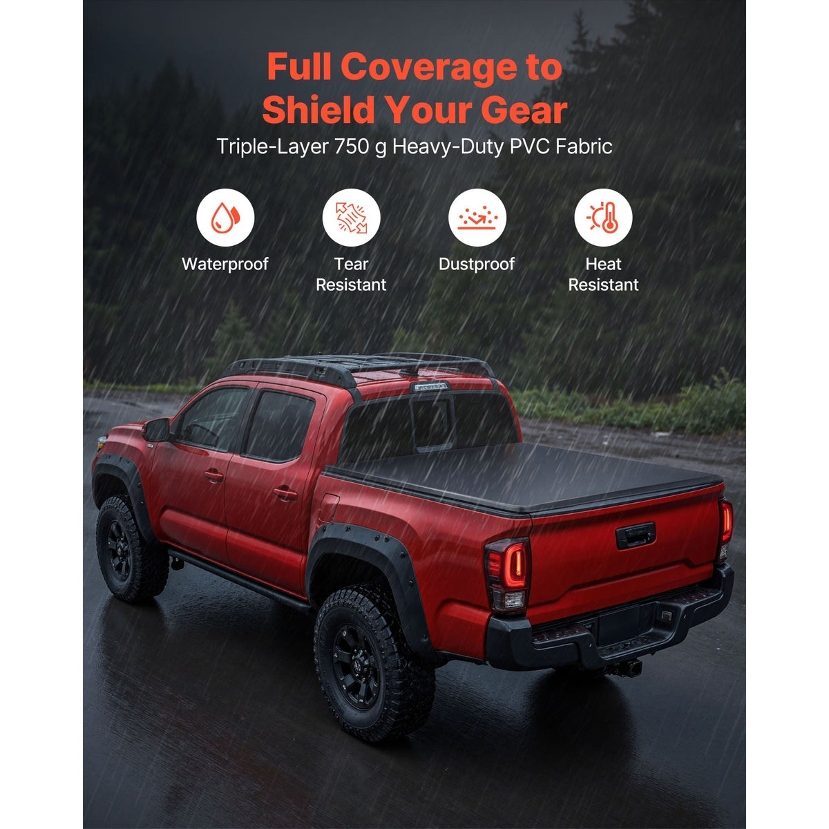 Soft Roll-Up Truck Bed Tonneau Cover, Compatible with 2024-2025 Toyota Tacoma (Excl. Trail Edition) with Deck Rail System, Fits 5 ft (60 in) Bed, PVC Tonneau Cover with Three Aluminum Alloy Bars