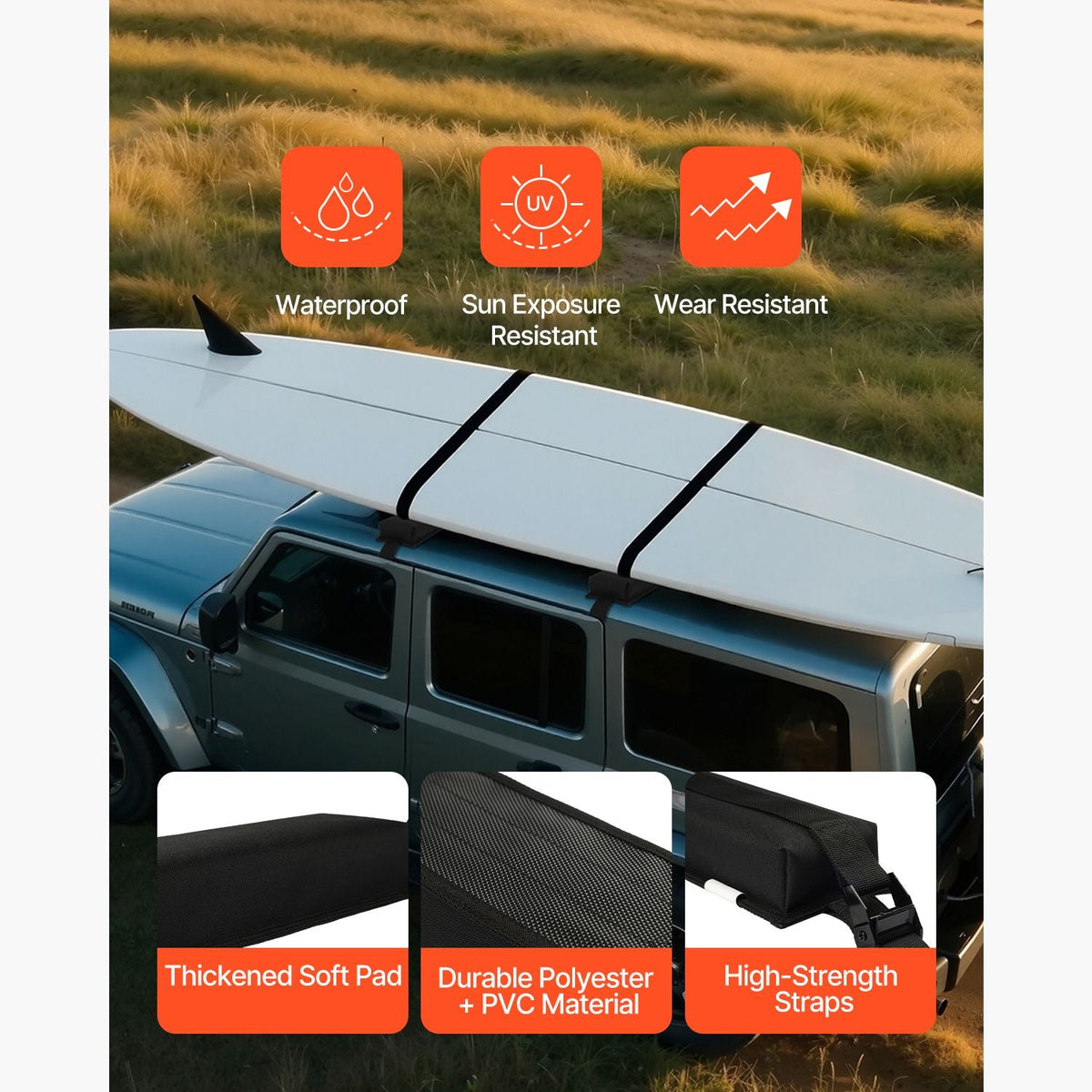Soft Roof Rack Pads, 15.5-Inch Universal Car Roof Rack Pads, 176LBS Loading Capacity Luggage Kayak Carrier with Portable Storage Bag for SUP Canoe Snowboard Paddle Board Surfboard