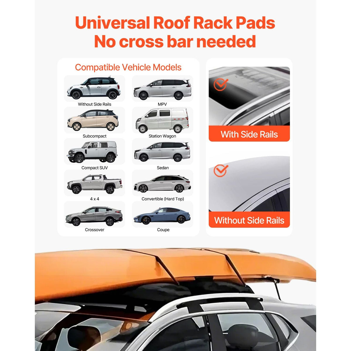Soft Roof Rack Pads, 31.5" Universal Car Roof Rack Pad, 176LBS Load Capacity Luggage Kayak Carrier with 4 Tie-Down Straps, 2 Quick Loop Straps & Storage Bag for SUP Canoe Snowboard Paddle Board