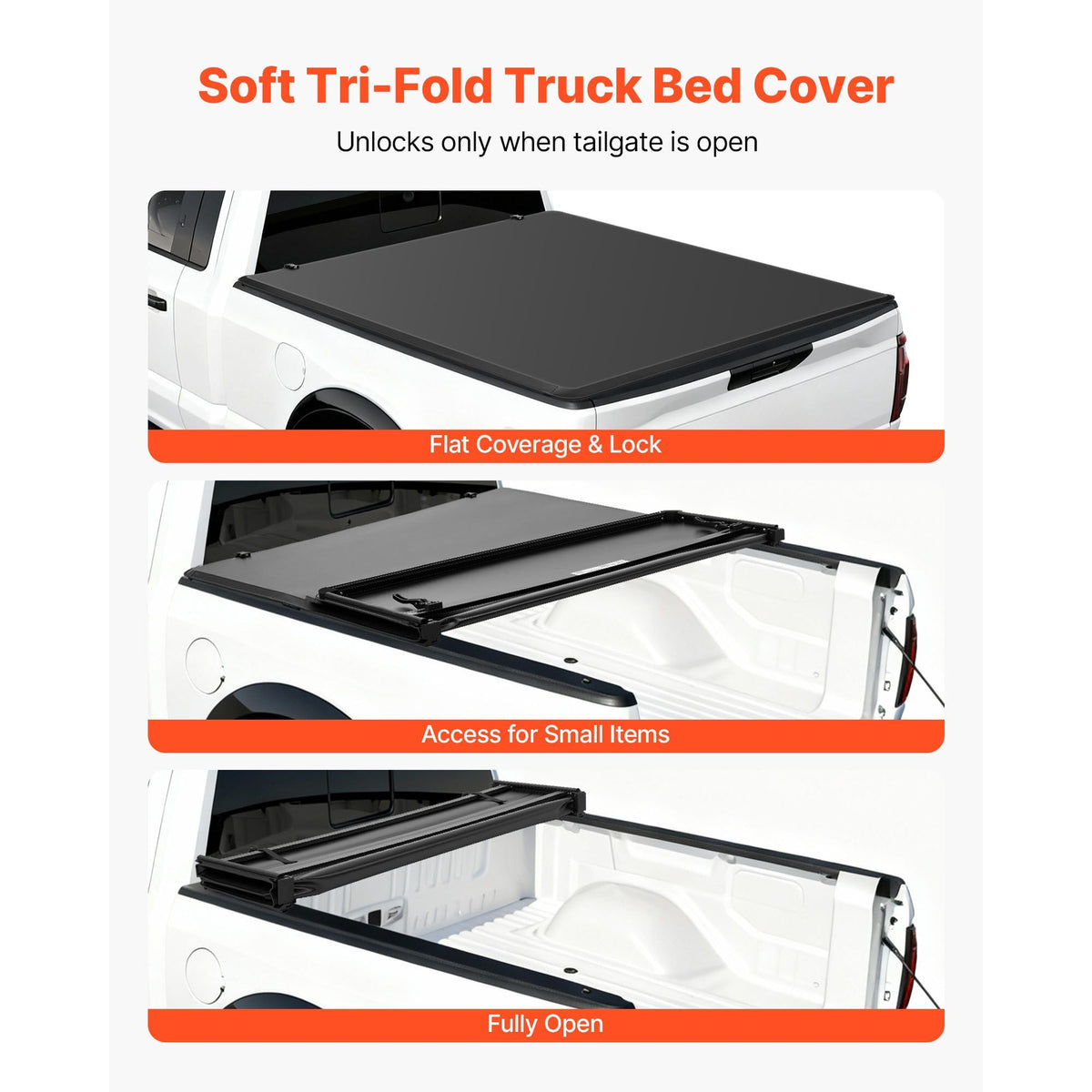 Soft Tri-Fold Truck Bed Tonneau Cover, Compatible with 2015-2025 Ford F-150 5.5 ft (67.1 in) Bed, Waterproof Soft Folding Truck Tonneau Cover with 3-Layer PVC and Aluminum Alloy Support Bar