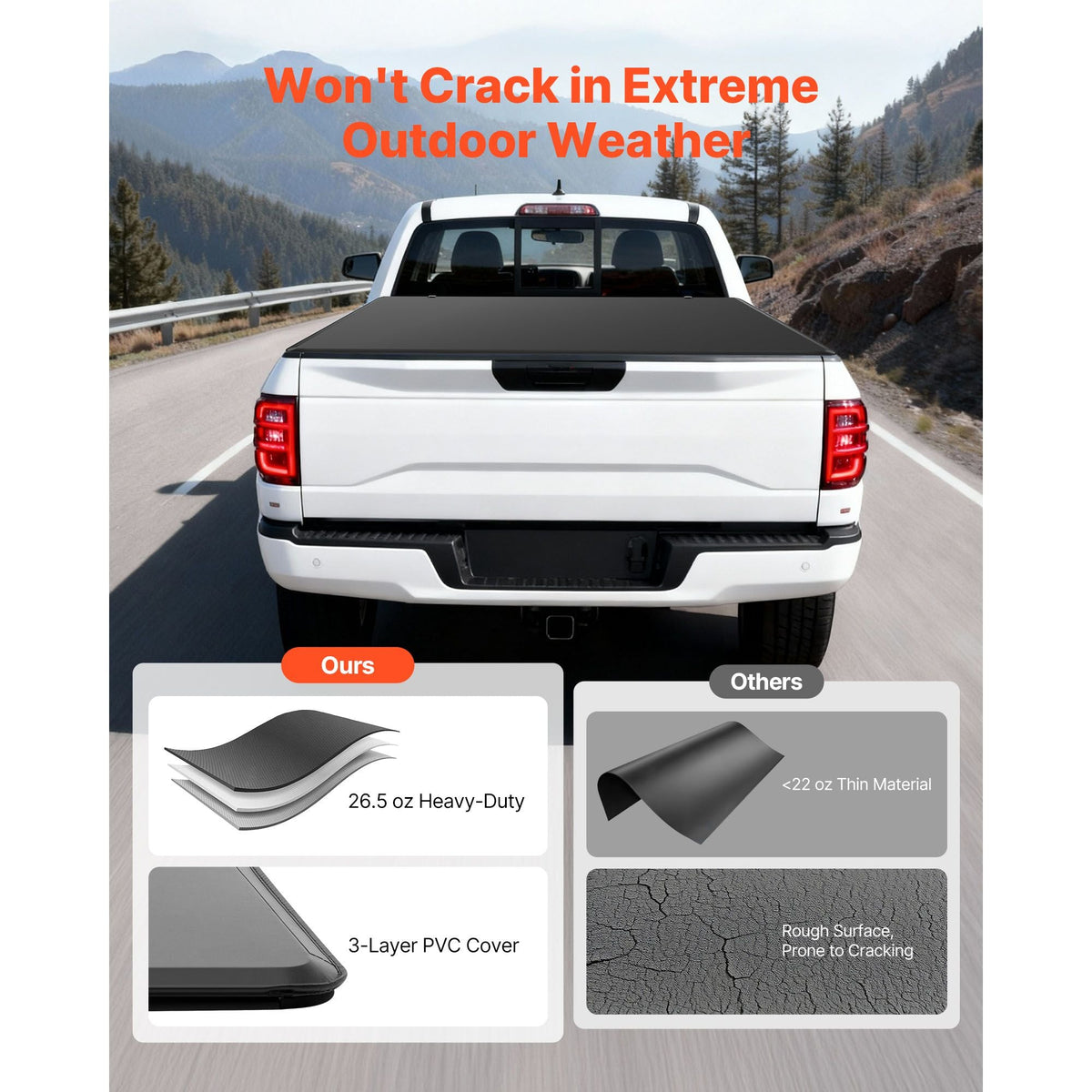 Soft Tri-Fold Truck Bed Tonneau Cover, Compatible with 2015-2025 Ford F-150 5.5 ft (67.1 in) Bed, Waterproof Soft Folding Truck Tonneau Cover with 3-Layer PVC and Aluminum Alloy Support Bar