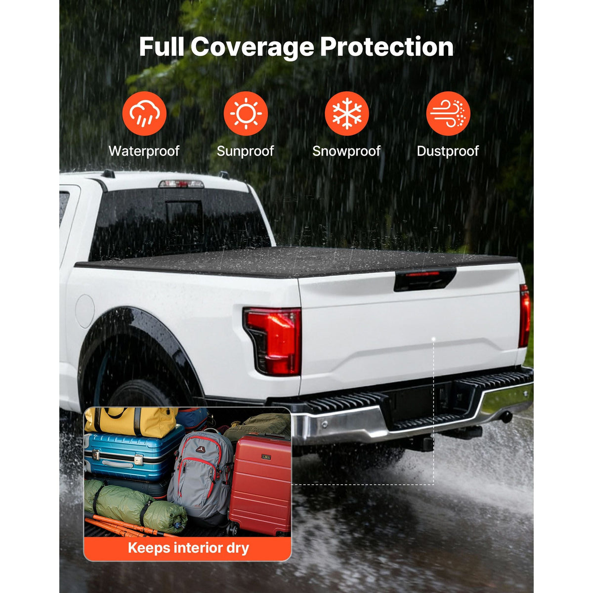 Soft Tri-Fold Truck Bed Tonneau Cover, Compatible with 2015-2025 Ford F-150 5.5 ft (67.1 in) Bed, Waterproof Soft Folding Truck Tonneau Cover with 3-Layer PVC and Aluminum Alloy Support Bar