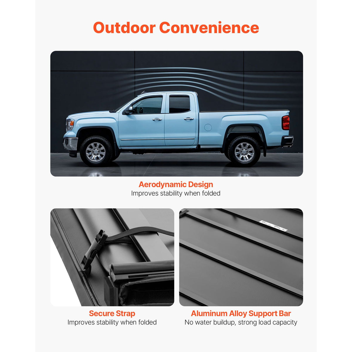 Soft Tri-Fold Truck Bed Tonneau Cover, Compatible with 2016-2023 Toyota Tacoma (Excl. Trail Edition) 5 ft (60.5 in) Bed with Track Rail System, Fleetside, Waterproof Folding Truck Tonneau Cover