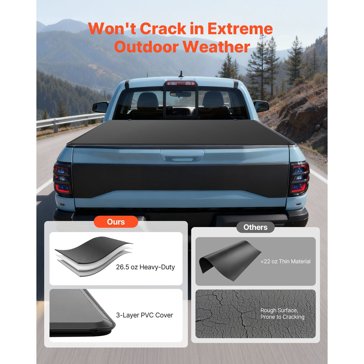 Soft Tri-Fold Truck Bed Tonneau Cover, Compatible with 2016-2023 Toyota Tacoma (Excl. Trail Edition) 5 ft (60.5 in) Bed with Track Rail System, Fleetside, Waterproof Folding Truck Tonneau Cover
