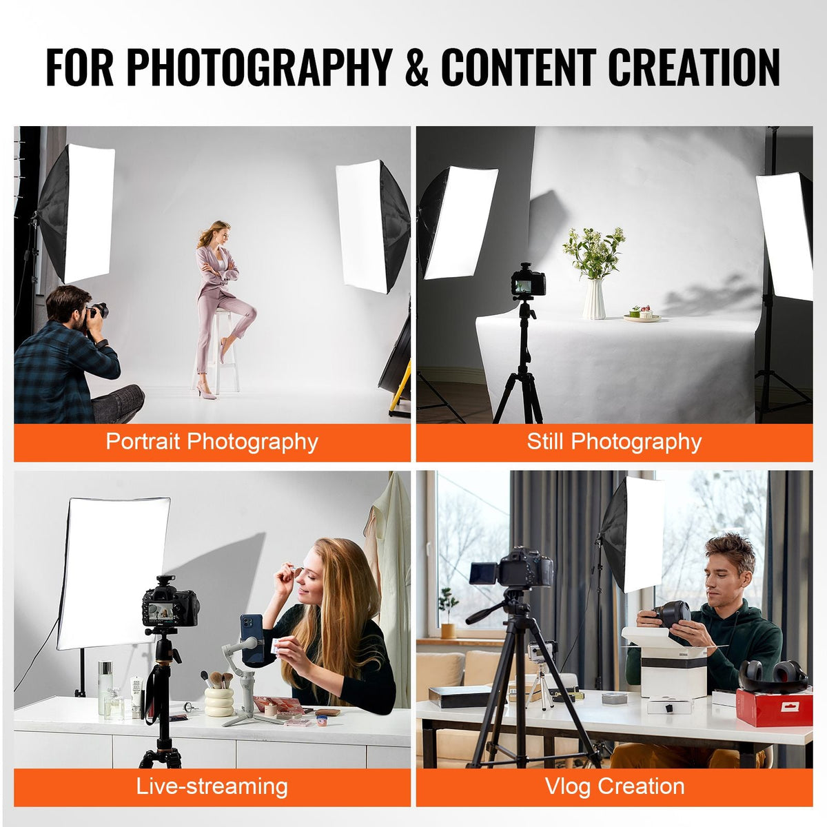 Softbox Lighting Kit, 20" x 28", Professional Softbox with 45W 3000-6500K LED Bulbs, 3 Continuous Lighting Effects, Tripod Stand, Remote Control, Studio Lights for shooting, Live Streaming