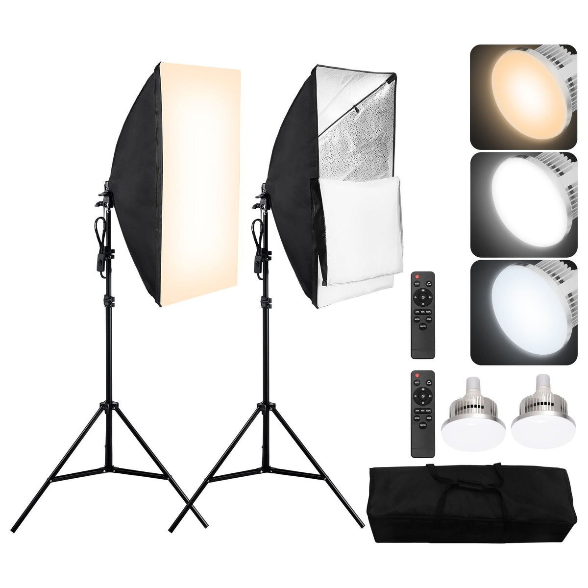 Softbox Lighting Kit, 20" x 28", Professional Softbox with 45W 3000-6500K LED Bulbs, 3 Continuous Lighting Effects, Tripod Stand, Remote Control, Studio Lights for shooting, Live Streaming