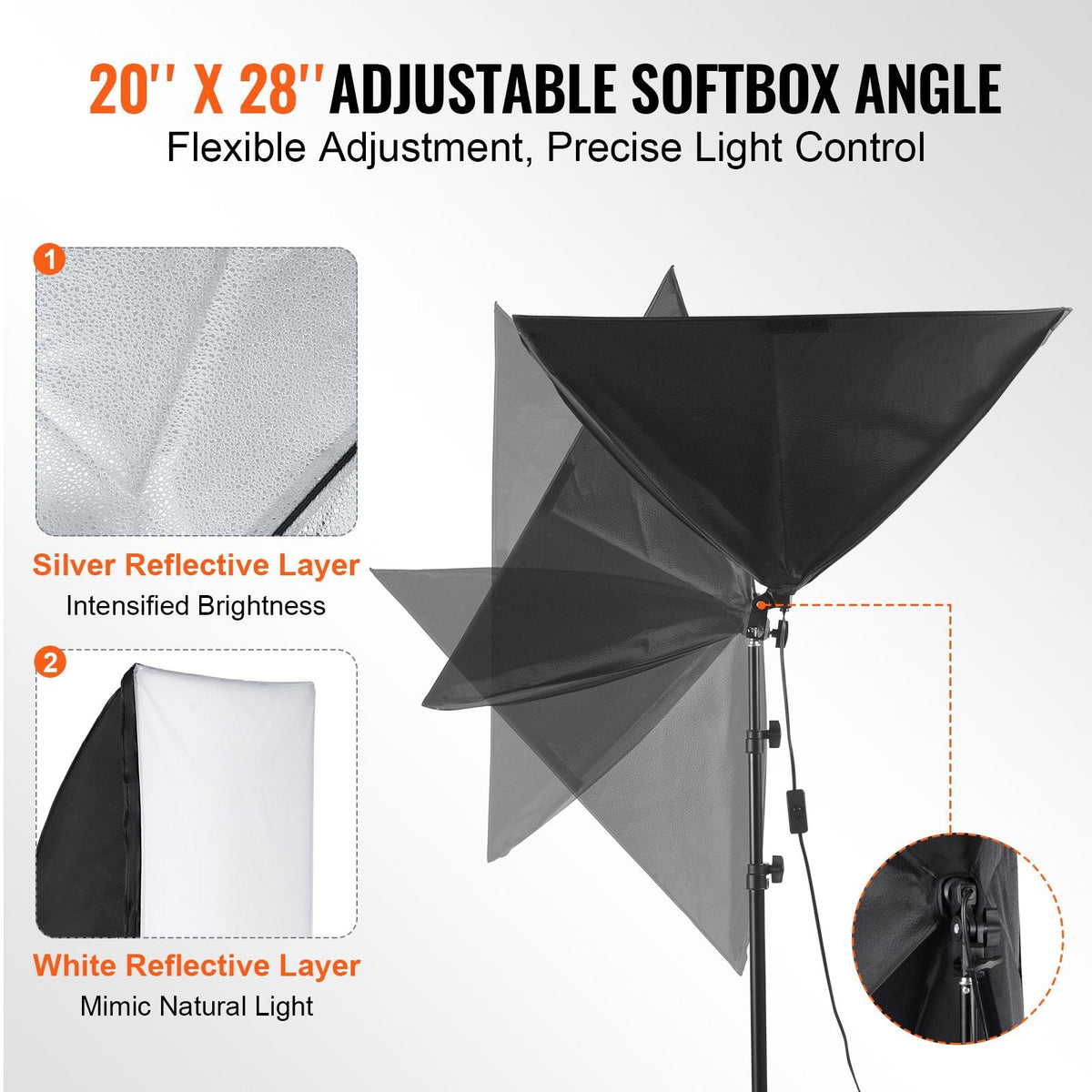 Softbox Lighting Kit, 20" x 28", Professional Softbox with 45W 3000-6500K LED Bulbs, 3 Continuous Lighting Effects, Tripod Stand, Remote Control, Studio Lights for shooting, Live Streaming