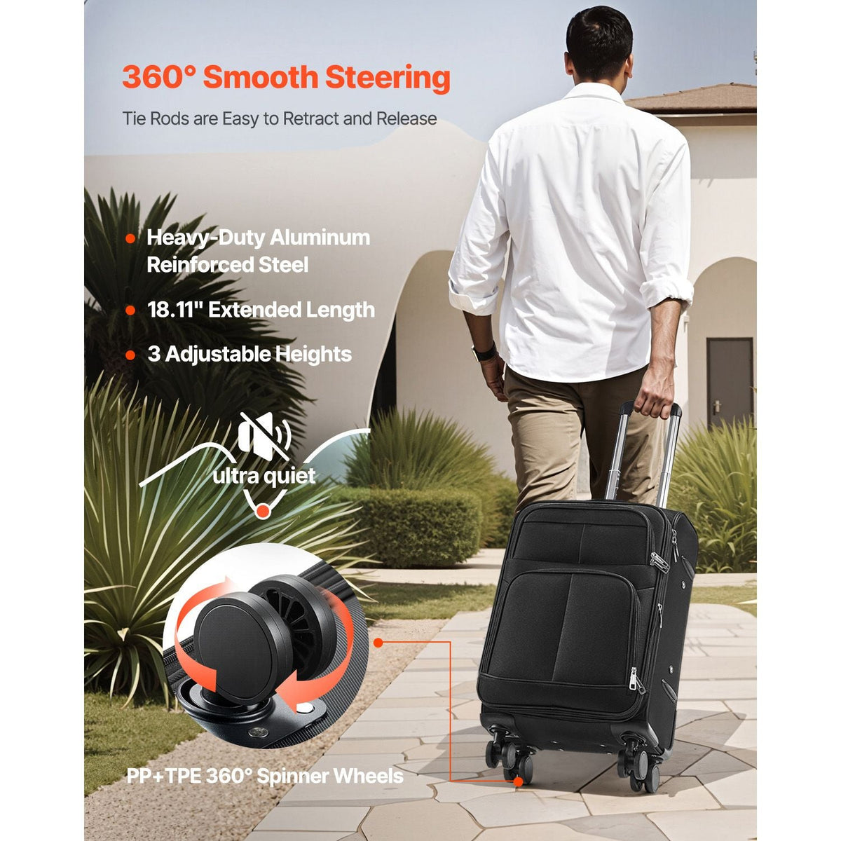 Softside Expandable Luggage with Spinner Wheels, 20-Inch Softside Carry on Luggage, Lightweight Checked Suitcase with Expandable Zippered Pocket and TSA Lock, Black
