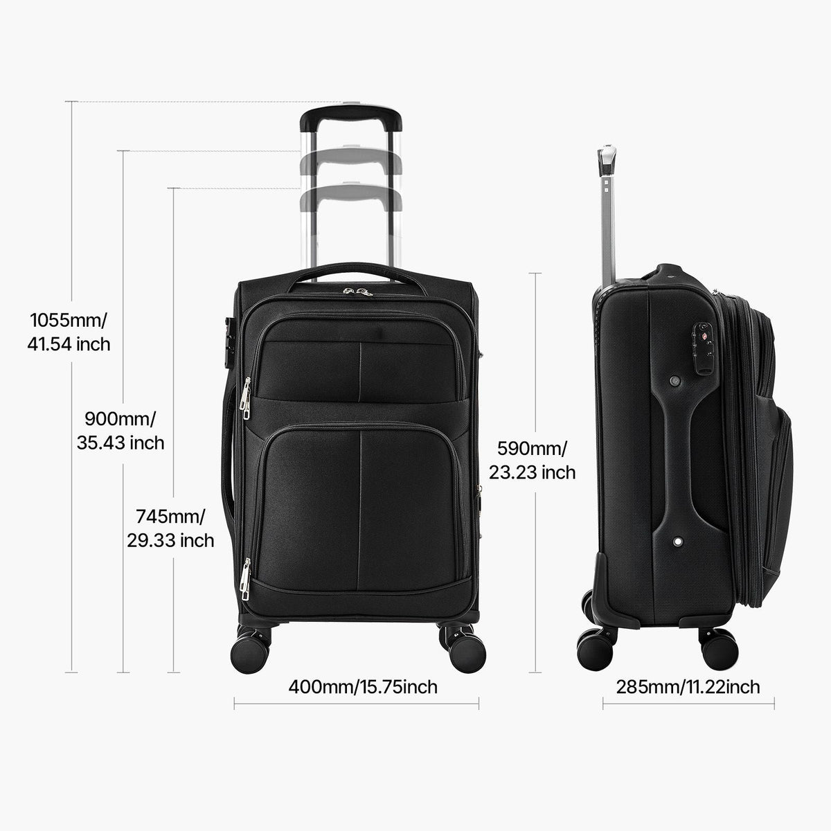 Softside Expandable Luggage with Spinner Wheels, 20-Inch Softside Carry on Luggage, Lightweight Checked Suitcase with Expandable Zippered Pocket and TSA Lock, Black