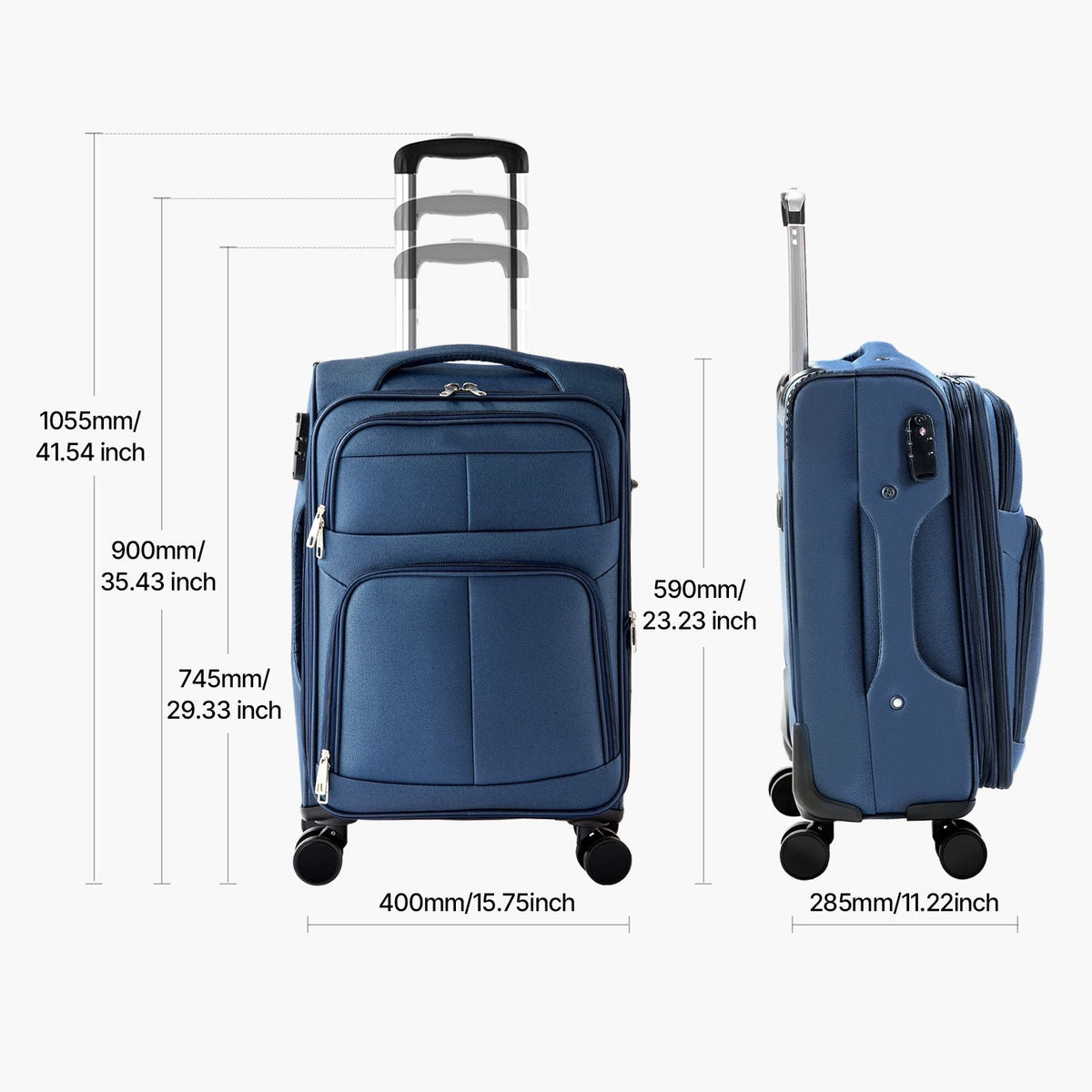 Softside Expandable Luggage with Spinner Wheels, 20-Inch Softside Carry on Luggage, Lightweight Checked Suitcase with Expandable Zippered Pocket and TSA Lock, Blue