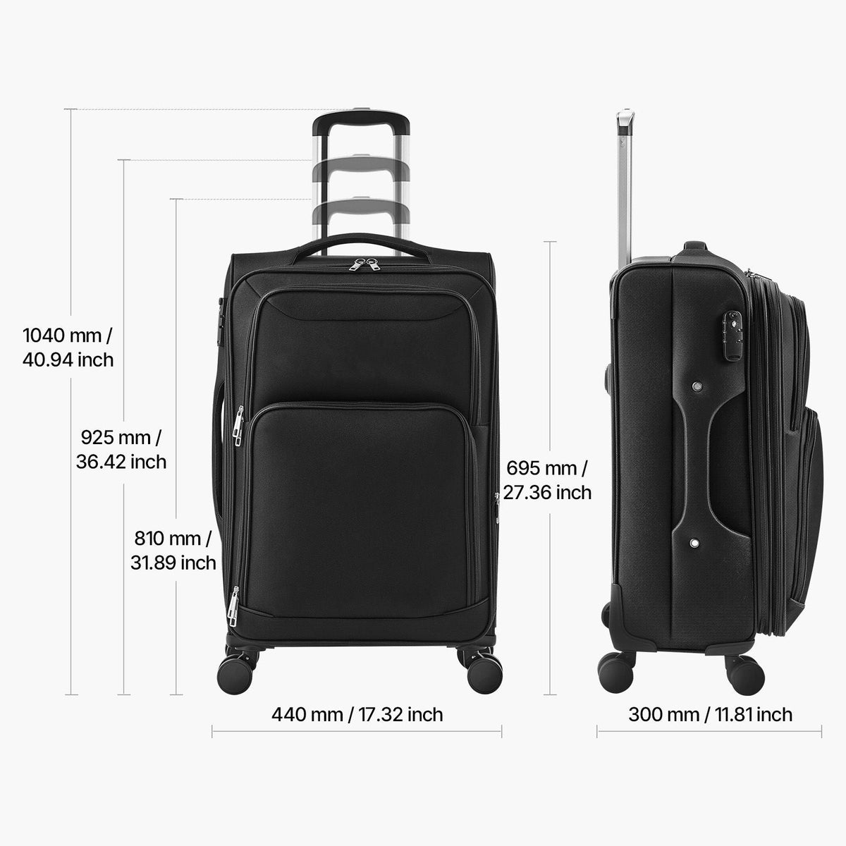 Softside Expandable Luggage with Spinner Wheels, 24-Inch Softside Checked Medium Luggage, Lightweight Checked Suitcase with Expandable Zippered Pocket and TSA Lock, Black