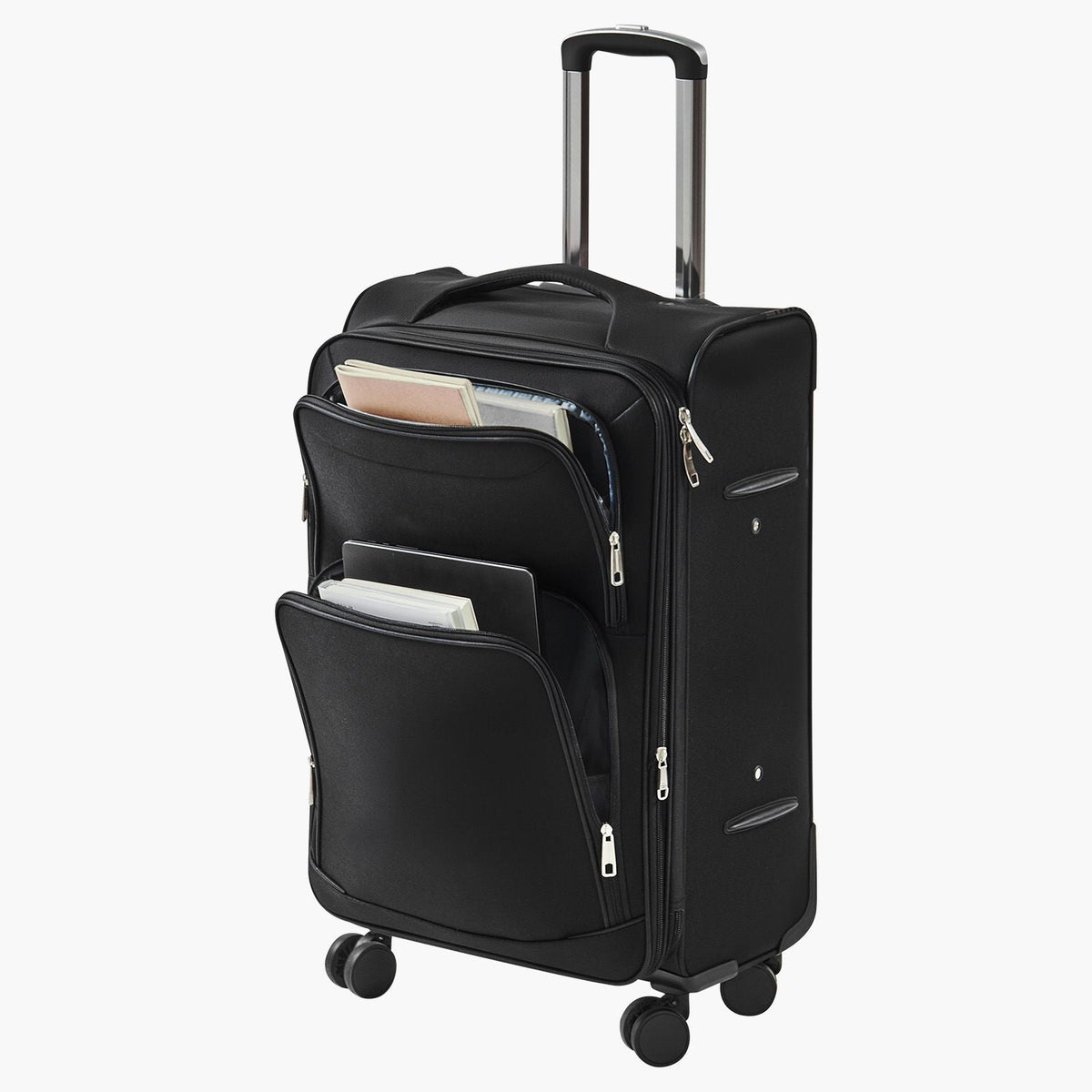 Softside Expandable Luggage with Spinner Wheels, 24-Inch Softside Checked Medium Luggage, Lightweight Checked Suitcase with Expandable Zippered Pocket and TSA Lock, Black