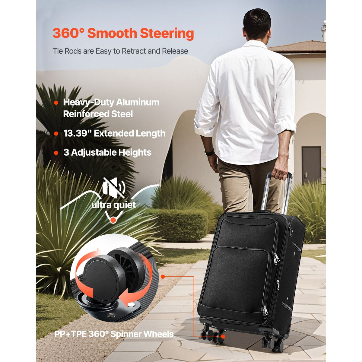 Softside Expandable Luggage with Spinner Wheels, 24-Inch Softside Checked Medium Luggage, Lightweight Checked Suitcase with Expandable Zippered Pocket and TSA Lock, Black