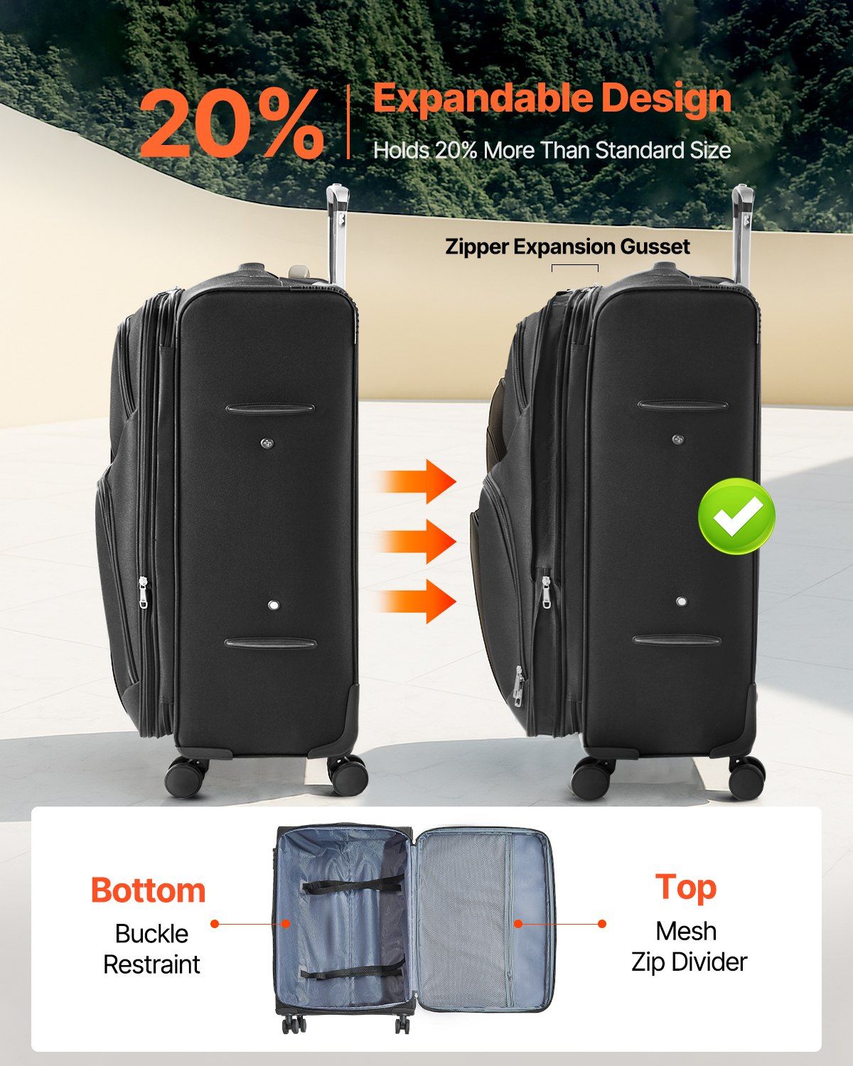 Softside Expandable Luggage with Spinner Wheels, 28-Inch Softside Checked Large Luggage, Lightweight Checked Suitcase with Expandable Zippered Pocket and TSA Lock, Black