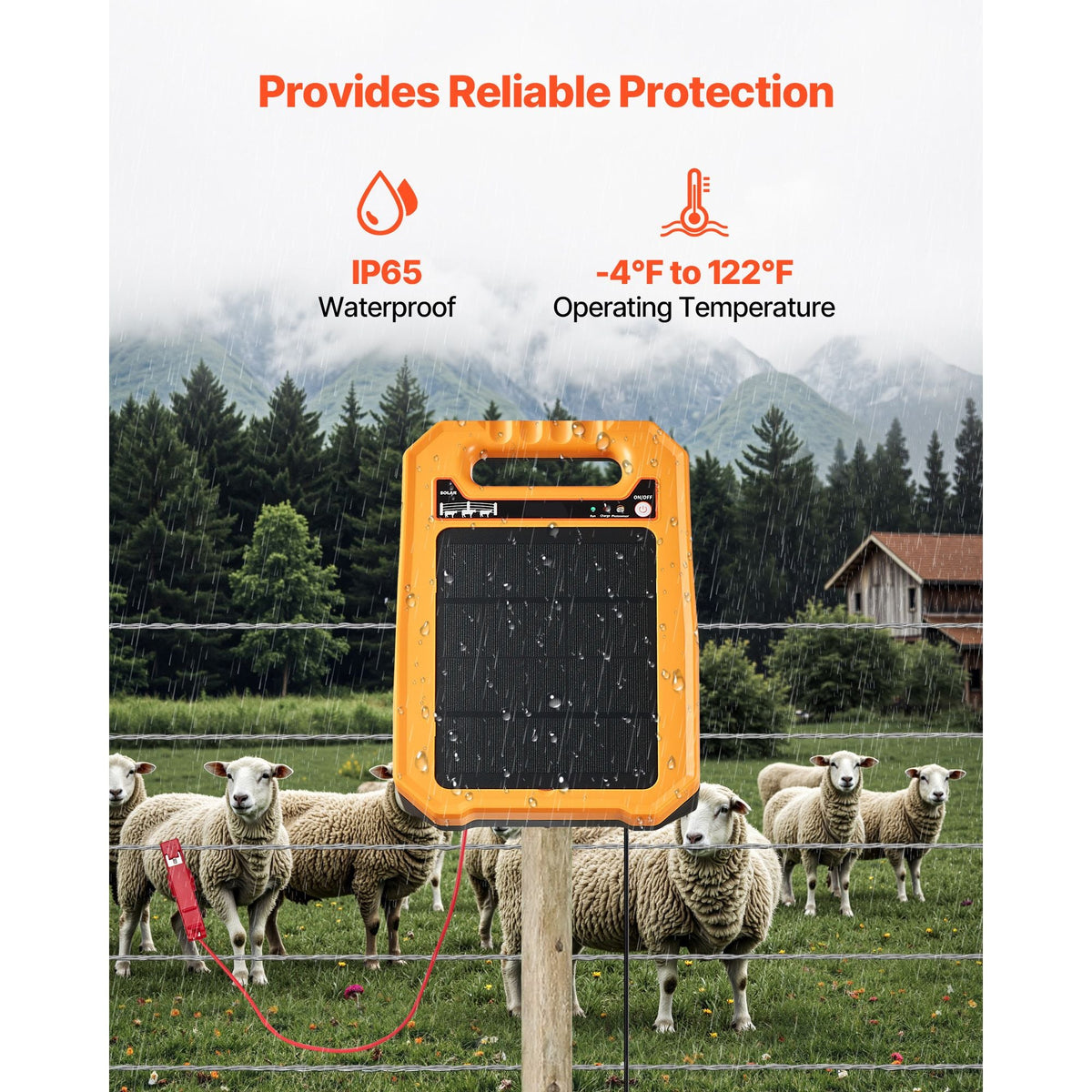 Solar Fence Charger, 0.3J 8 kV Solar Powered Fence Charger, 1.86 Miles Range, Weather-Resistant Electric Fence Energizer Kit, 7 Days Runtime, for Livestock, Poultry, Garden Protection