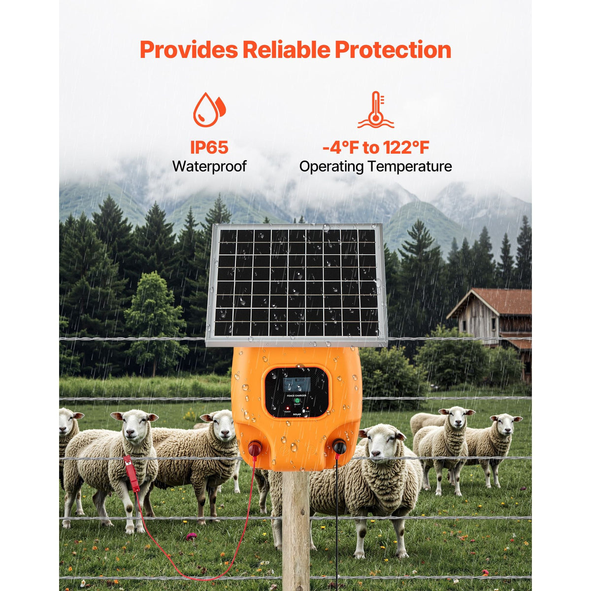 Solar Fence Charger, 0.6J 8kV Solar Powered Fence Charger, 1.86 Miles Range, Electric Fence Energizer Kit, Keep Out Predators, 4-5 Days Runtime, for Livestock, Poultry, Garden Protection