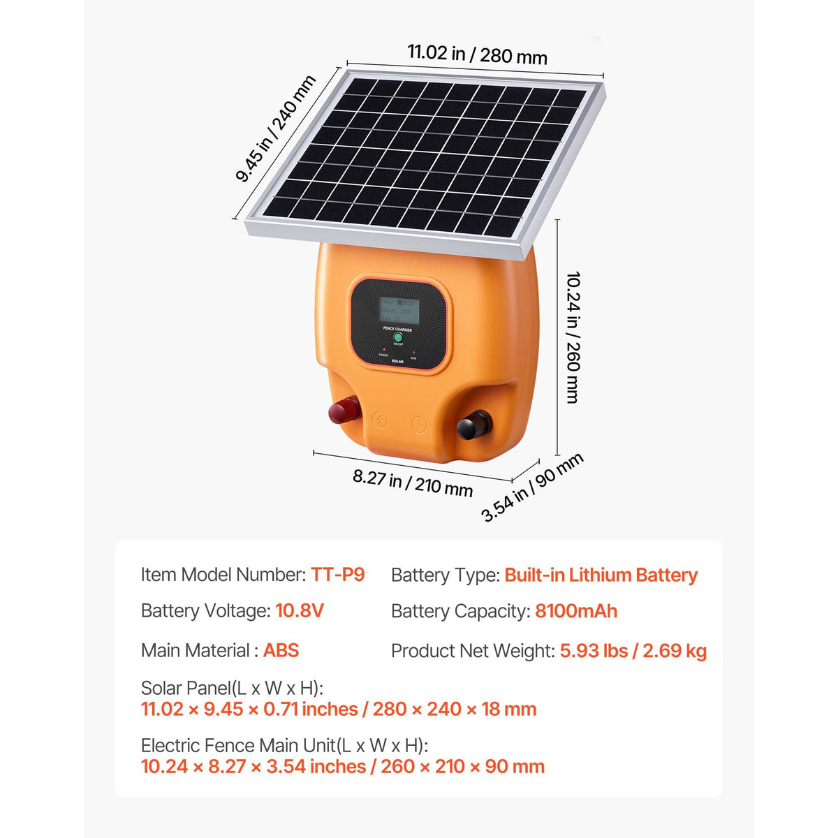Solar Fence Charger, 1J 10kV Solar Powered Fence Charger, 1.86 Miles Range, Electric Fence Energizer Kit, Keep Out Predators, 3 Days Runtime, for Livestock, Poultry, Garden Protection