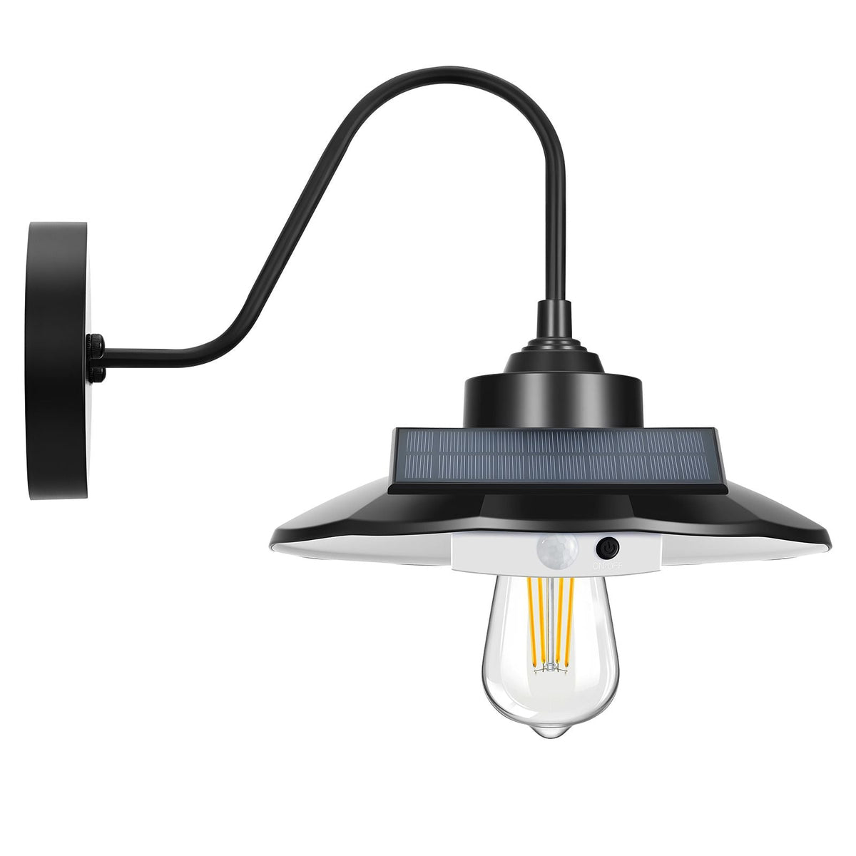 Solar Outdoor Barn Light, 3 Lighting Modes and Motion Sensor, 1-Pack Gooseneck Light Fixture,Farmhouse Wall Sconce, with E26 Bulb Compatible, Waterproof for Porch, House, Entryway, Garage, Black