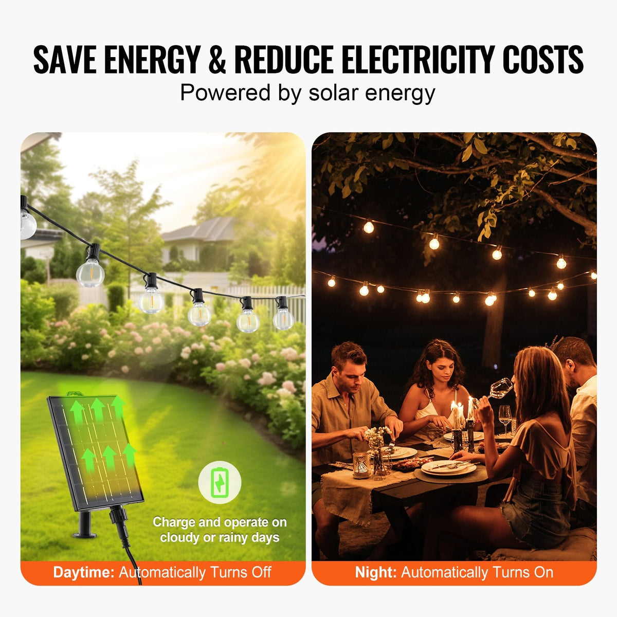Solar Outdoor String Lights, 100FT, 2700K Dimmable Patio Lights with Remote Control, 50 Solar Powered LED G40 Bulbs, Waterproof Hanging Lights for Outside Porch Backyard Garden Bistro Decor
