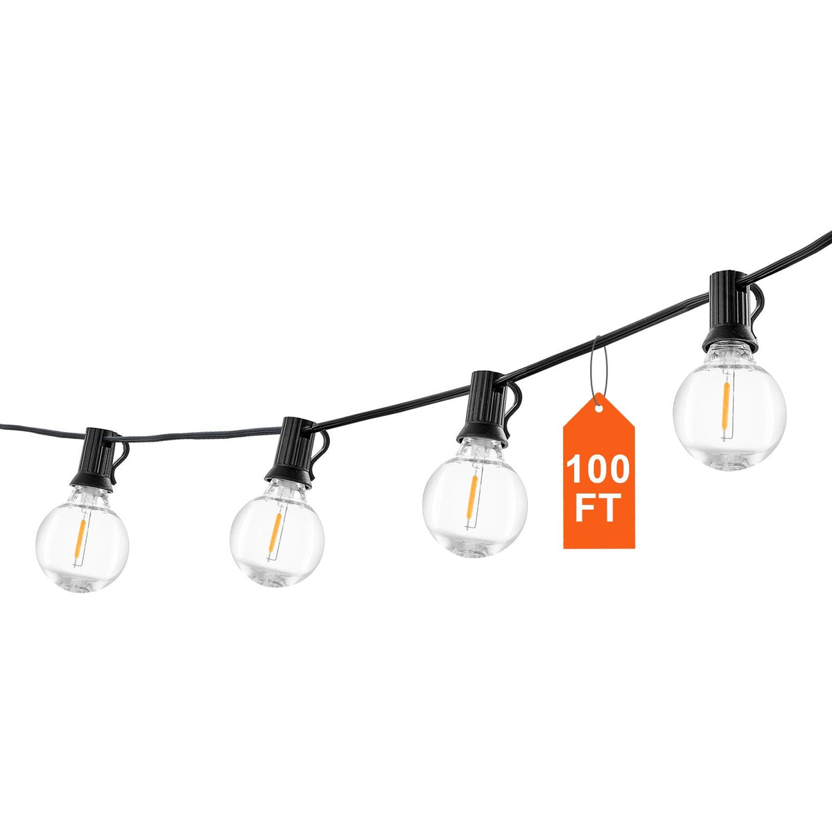 Solar Outdoor String Lights, 100FT, 2700K Dimmable Patio Lights with Remote Control, 50 Solar Powered LED G40 Bulbs, Waterproof Hanging Lights for Outside Porch Backyard Garden Bistro Decor
