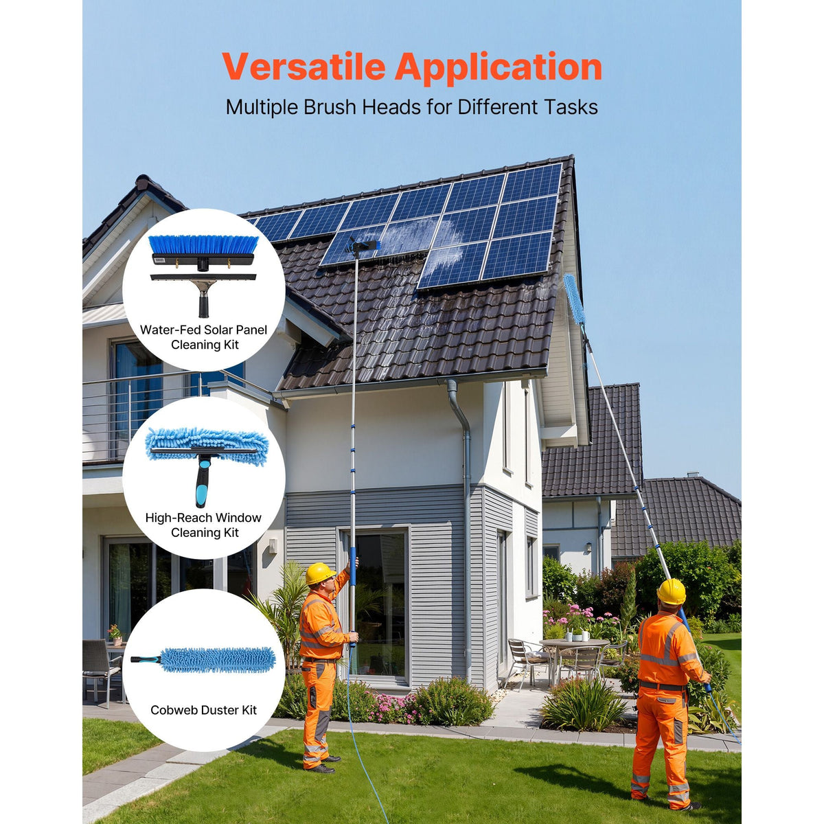 Solar Panel Cleaning Kit, 26 ft, Water Fed Pole Kit with Cleaning Brush, Soap Dispenser, Extendable Aluminum Telescopic Pole, 180° Rotatable Brush Head, for Roof Mounted Solar Panels, Windows