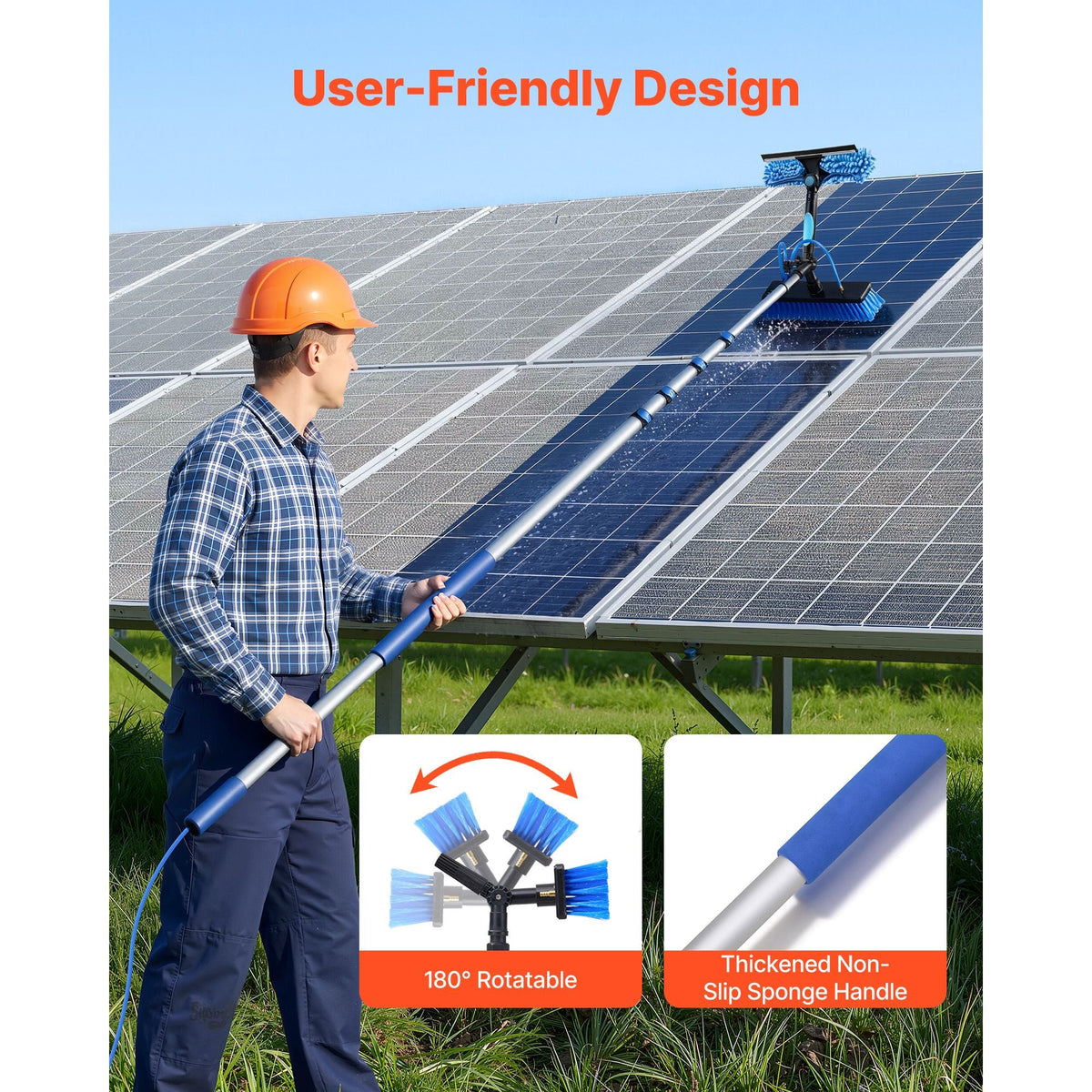 Solar Panel Cleaning Kit, 26 ft, Water Fed Pole Kit with Cleaning Brush, Soap Dispenser, Extendable Aluminum Telescopic Pole, 180° Rotatable Brush Head, for Roof Mounted Solar Panels, Windows