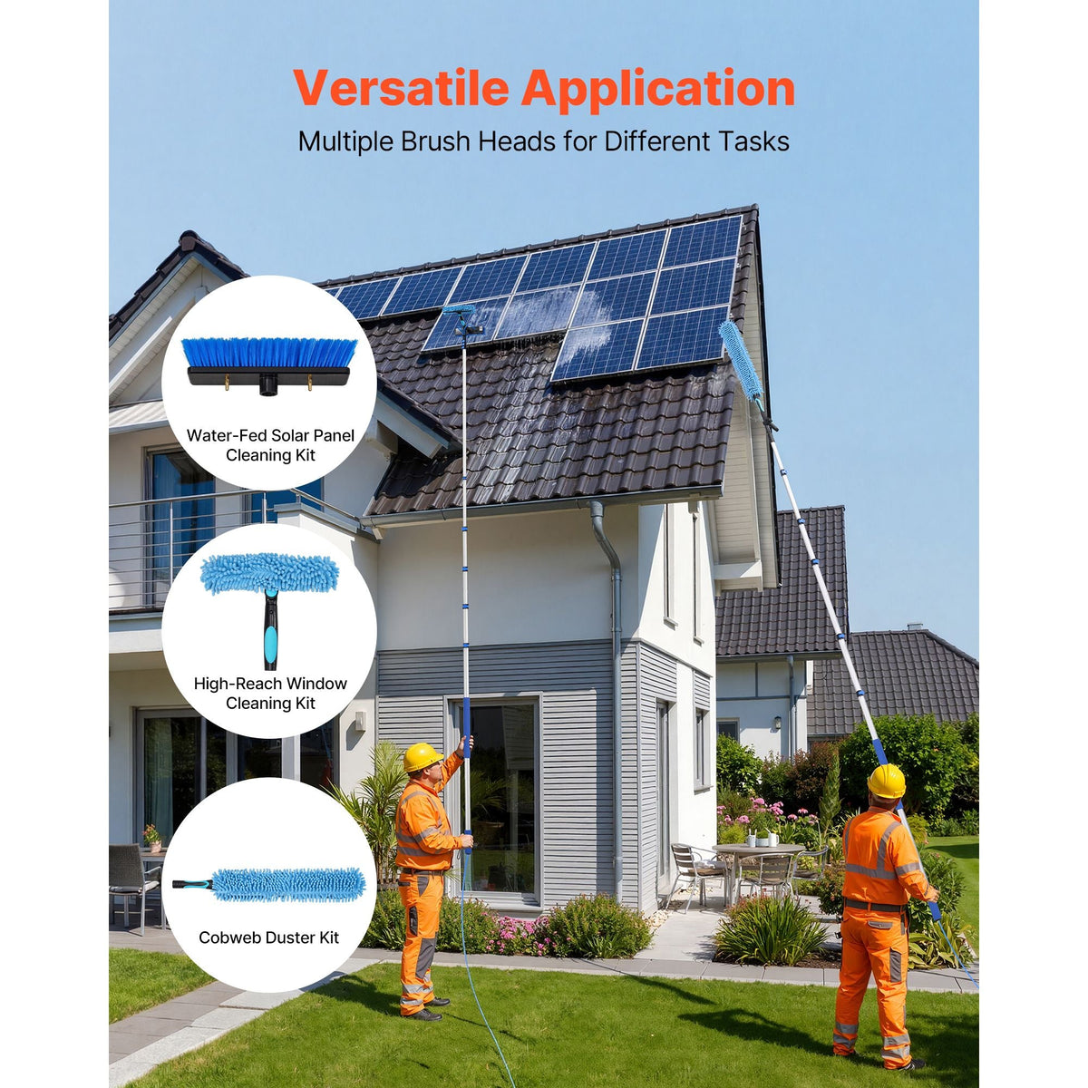 Solar Panel Cleaning Kit, 39 ft, Water Fed Pole Kit with Cleaning Brush, Soap Dispenser, Extendable Aluminum Telescopic Pole, 180° Rotatable Brush Head, for Roof Mounted Solar Panels, Windows