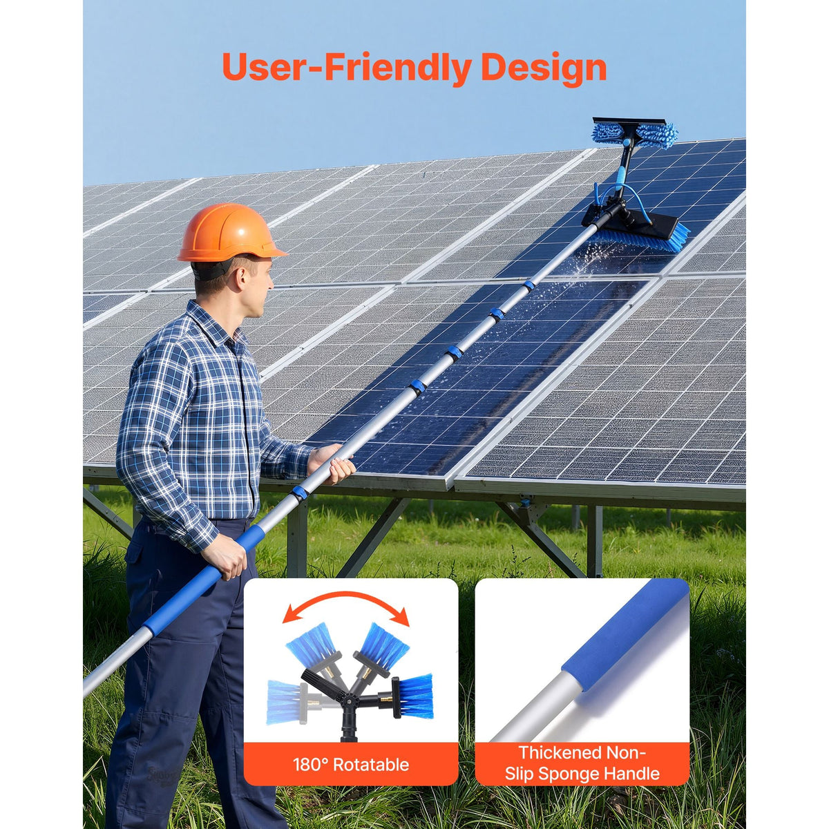 Solar Panel Cleaning Kit, 39 ft, Water Fed Pole Kit with Cleaning Brush, Soap Dispenser, Extendable Aluminum Telescopic Pole, 180° Rotatable Brush Head, for Roof Mounted Solar Panels, Windows