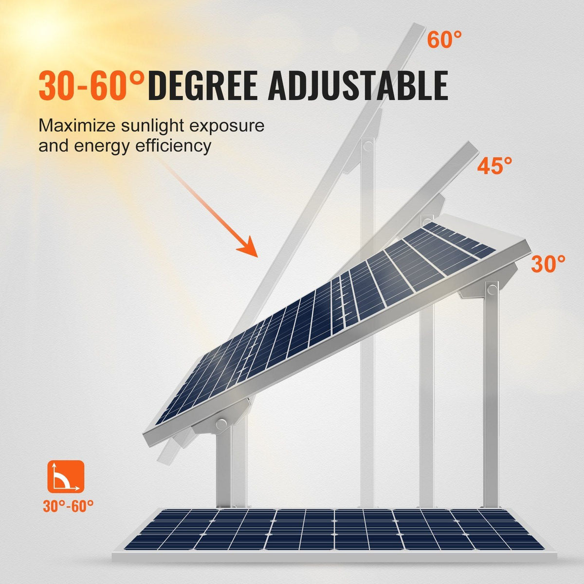 Solar Panel Mounting Brackets, 30°-60° Adjustable Multi-Pieces Solar Panel Brackets for 1-4PCS Solar Panels, Carbon Steel Ground Mount Solar Panel Stand for Farms, RVs, Boats, Off-Grid System