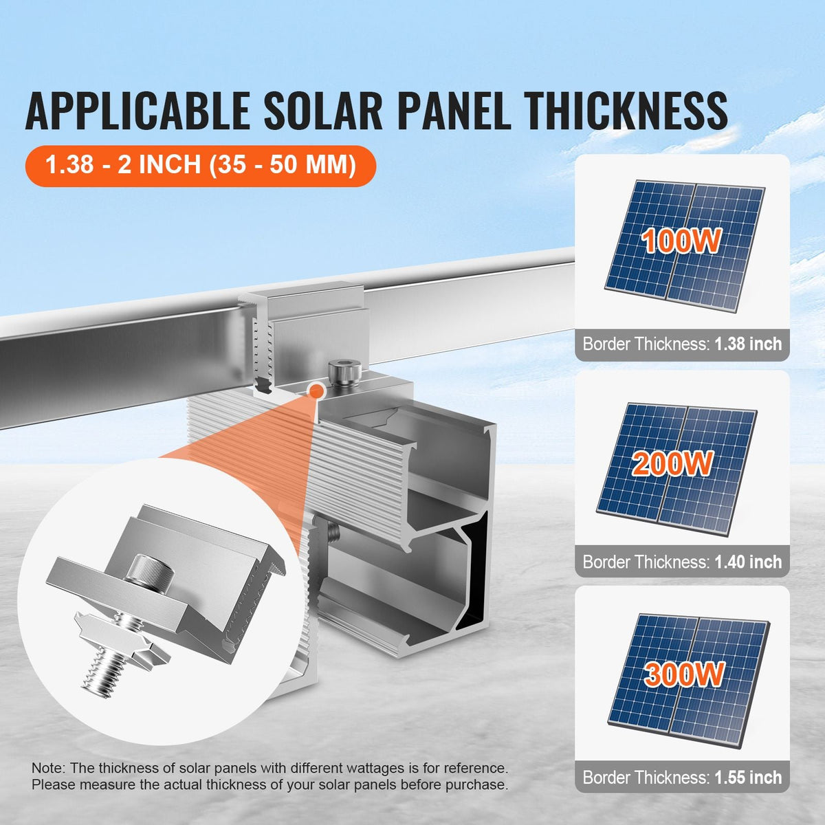 Solar Panel Z Mounting Brackets, 35-50mm Adjustable Solar Panel End Clamps, Lightweight Anodized Aluminum Solar Panel Mount Z Brackets for RVs, Campers, Boats, Walls, Roof (20 PCS)
