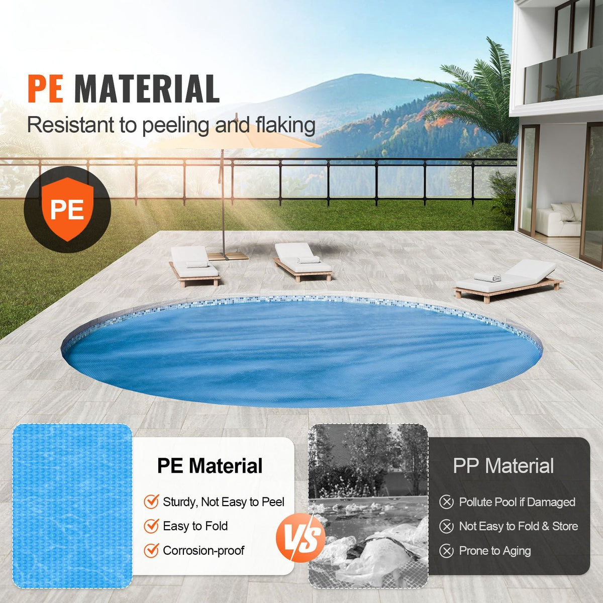 Solar Pool Cover, Φ10 ft Round Solar Blanket for Pools, Inground Above Ground Swimming Pool Solar Cover, 15 mil Solar Covers Blue