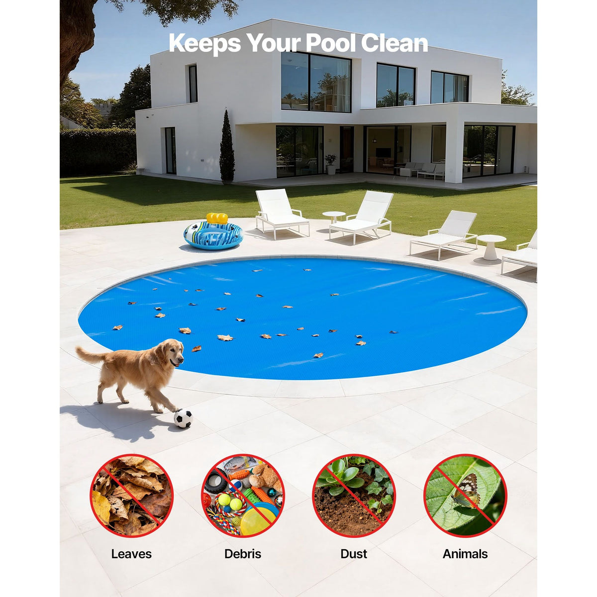 Solar Pool Cover, 24 ft Round Pool Bubble Cover, 16 Mil Pools Solar Blanket with Bubble & PE Material, Daytime Heat Absorption, Nighttime Heat Retention, Heat Retaining Solars Covers, Blue