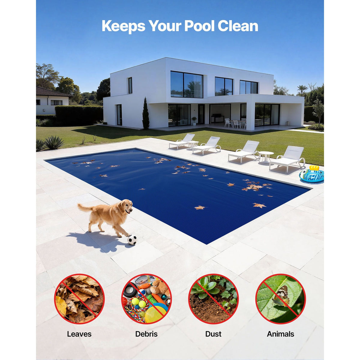 Solar Pool Cover, 32 x 16 ft Pool Bubble Cover, 16 Mil Pools Solar Blanket with Dual Heat-Locking Air Layer for Pools, Daytime Heat Absorption, Nighttime Heat Retention, Blue & Silver, Cuttable