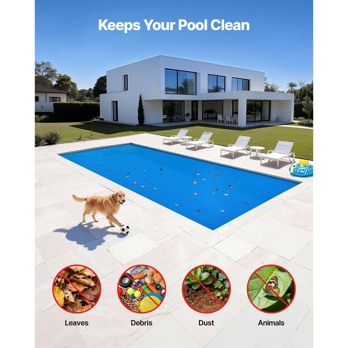 Solar Pool Cover, 36 x 16 ft Rectangle Pool Bubble Cover, 12 Mil Pools Solar Blanket with Bubble & PE Material, Daytime Heat Absorption, Nighttime Heat Retention, Blue