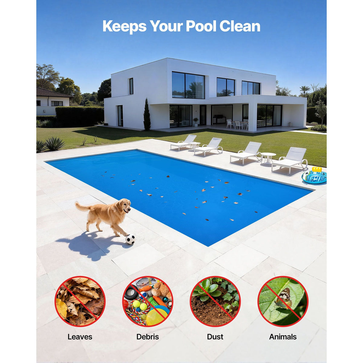 Solar Pool Cover, 36 x 18 ft Rectangle Pool Bubble Cover, 8 Mil Pools Solar Blanket with PE Material, Daytime Heat Absorption, Nighttime Heat Retention, Heat Retaining Solars Covers, Blue