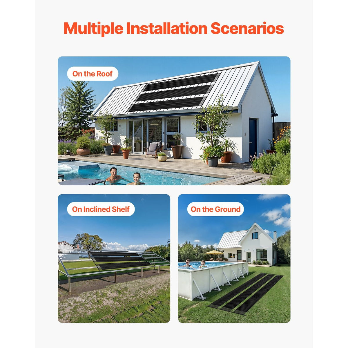 Solar Pool Heater, 4 x 24 ft HDPE Pool Heating System - Durable & Weather-Proof, with Complete Accessories, Universal Solar Pool Panel–Raises Water Temperature, for Aboveground & Inground Pool